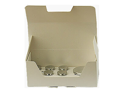 Low cost cardboard storage box for 10 standard 12.7mm pin stubs