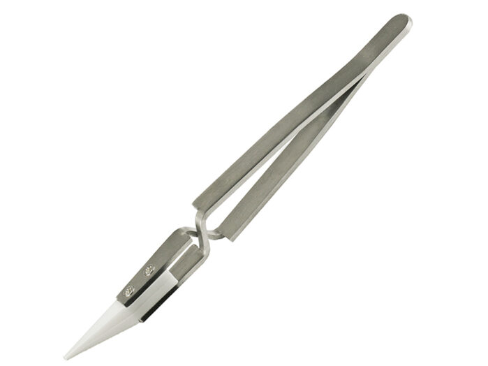 Value-Tec 1BX.ZTA ceramic tips reversed tweezers with sharp, angled tips - 136mm